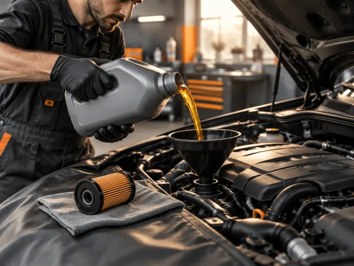 Frisches Motoröl wird eingefüllt